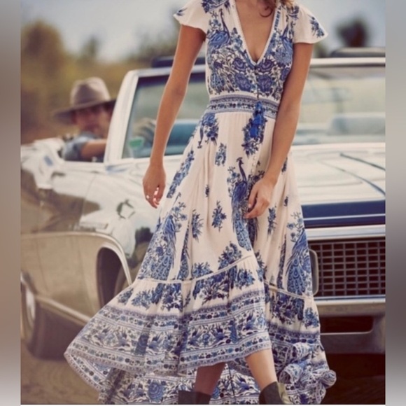 Vintage Spell and the Gypsy Collective Hotel Paradiso Bluebird Maxi Gown Dress - Picture 4 of 17